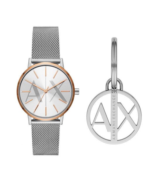 fixedratio 20220803114816 armani exchange lola set roloi me metalliko mprasele se asimi chroma ax7130